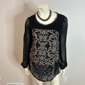 Gorgeous MARELLA Black Blouse with Grey and Brown hues❤️6